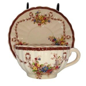 Spode Husk Pattern Five Cup and Saucers Seven Fruit Dessert Plates